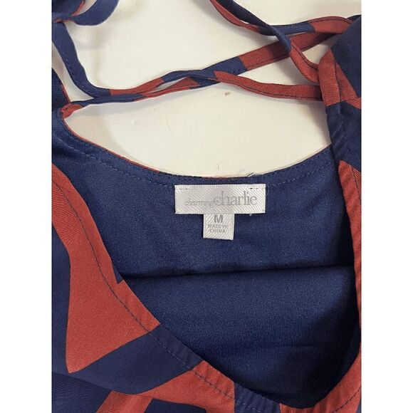 Charming Charlie Womens Lined Long Sleeve Scoop neck Shift Dress Orange Blue Sz - Picture 6 of 7